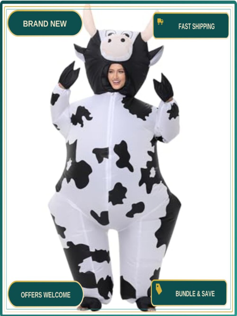 Adult Inflatable Cow Costume Halloween Blow Up Suit Polyester